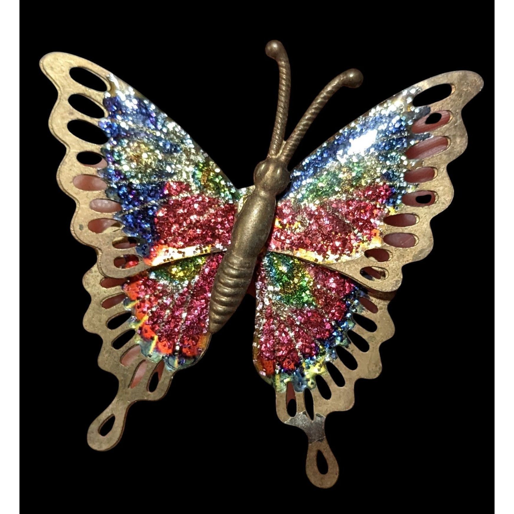 Other Vintage Gold Tone Rainbow Glitter Butterfly Brooch Size ONE SIZE - 1 Thumbnail