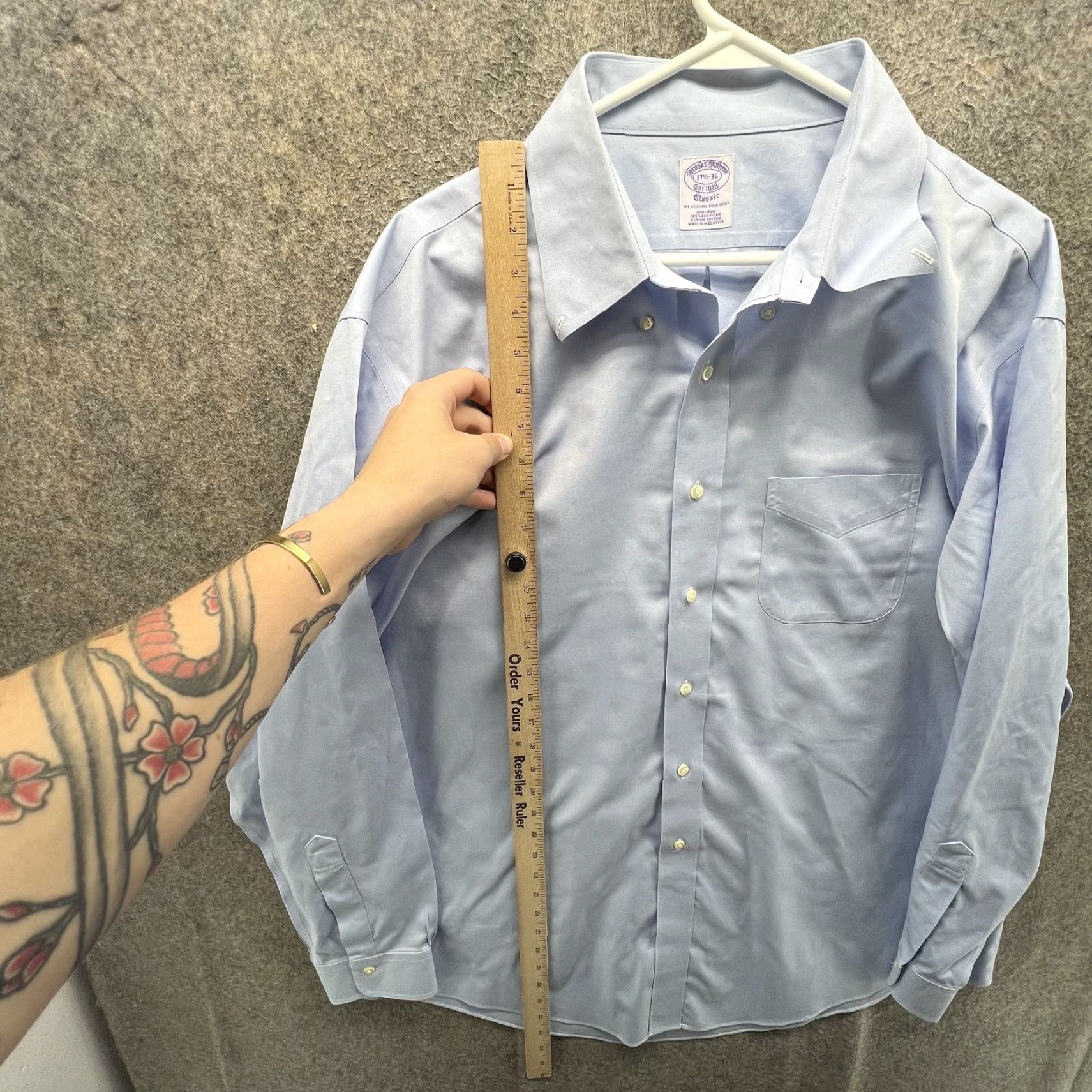 Brooks Brothers Brooks Brothers Dress Shirt Mens 17.5 36 Blue Solid Non-Iron Supima Cotton Shirt Mens Long Sleeve Button-Front Classic Fit Size 48R - 6 Thumbnail