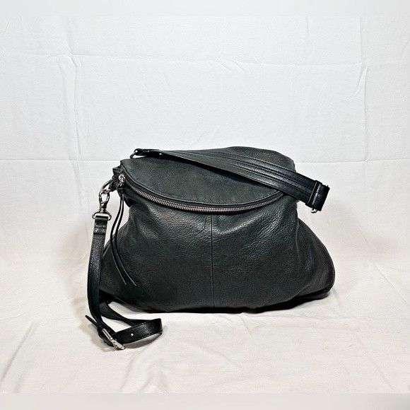 Margot Adele Black Fold Over Crossbody Hobo Shoulder Bag, Women's