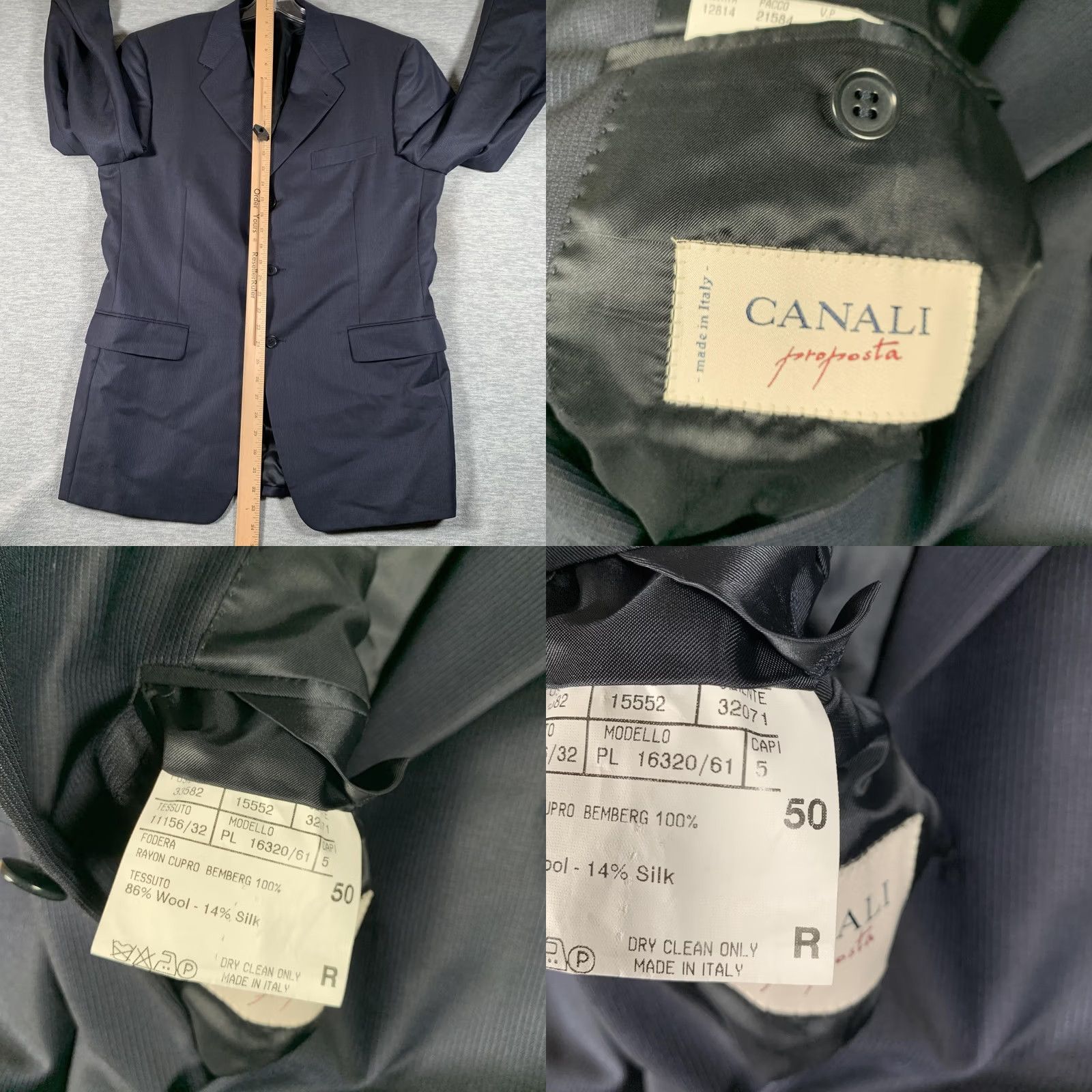 Canali VINTAGE Canali Suit Jacket Mens 50 Blue Wool Silk 3 Button Blazer Striped Made In Italy Size 50R - 9 Thumbnail