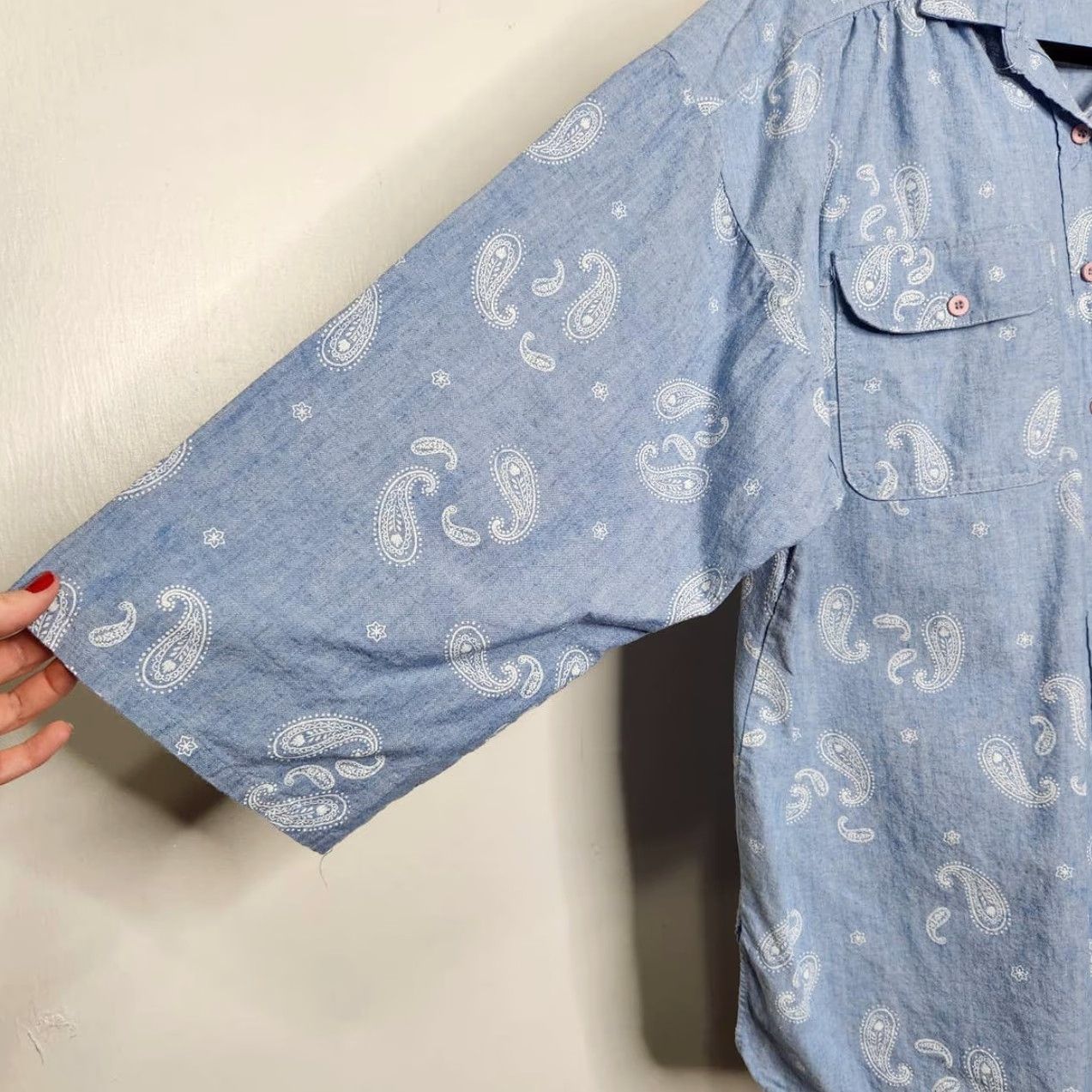 Gloverall VINTAGE Paisley Button Shirt Ms Russ USA Made Blue Unisex Adults L Regular 70s 80s Groovy Button-Up Size L / US 10 / IT 46 - 5 Thumbnail