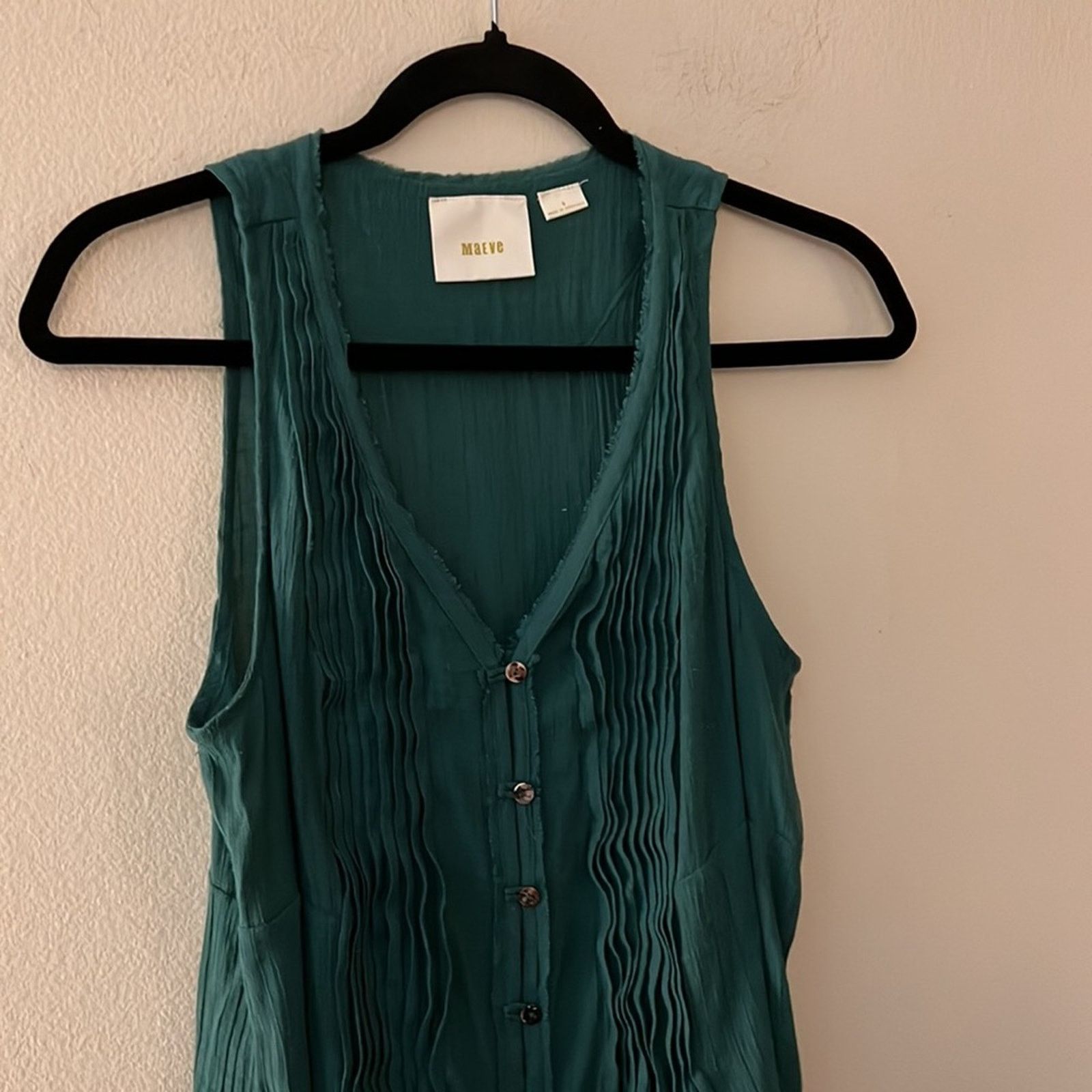 Anthropologie Anthropologie Maeve Saona Green Pintuck TankBlouse Size S Size S / US 4 / IT 40 - 3 Thumbnail