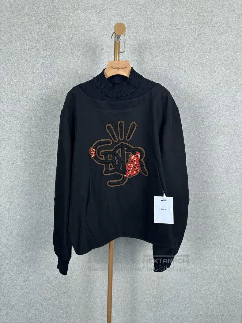 Dior Black mid-collar embroidered sweatshirt