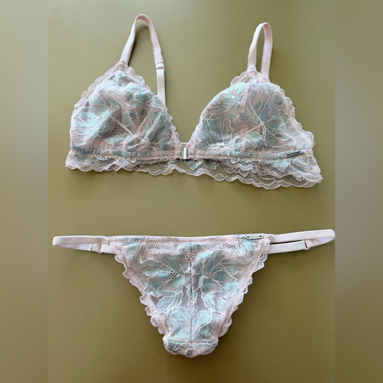 Other Sheer Floral Lace Triangle Bra & Thong Set - Blush size S Size ONE SIZE - 8 Thumbnail