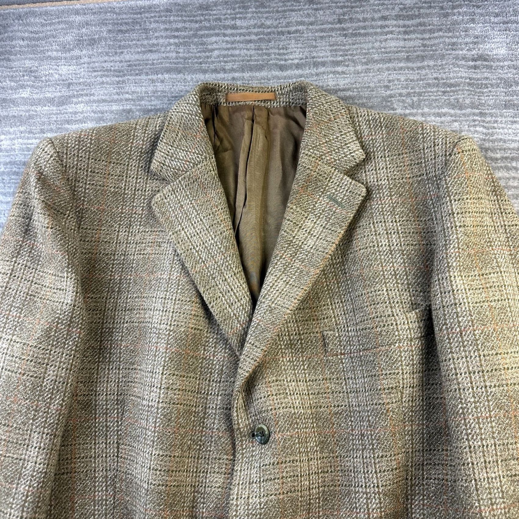 CO Dunn & Co Blazer Mens 46 Green Tweed Glen Plaid Wool Jacket Blazer Vintage Notch 2-Button Single-Breasted Regular Mar 46 Green Mens Size 46R - 6 Thumbnail