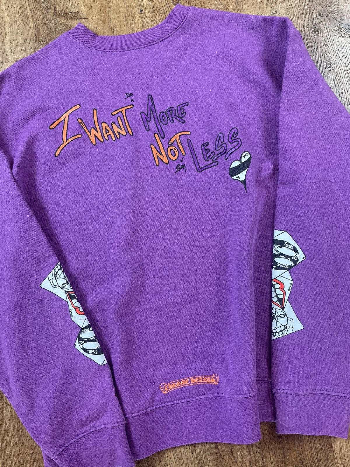 【CHROME HEARTS】I WANT MORE NOT LESS CREWNECK Chrome Hearts Matty Boy I Want More Not Less Crewneck Purple