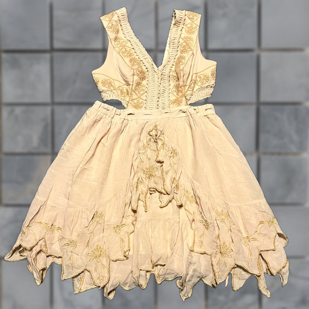 Free People Free People Dress Mini Womens 6 Honeysuckle Cutout Boho Beige Cream Tan Dress Women 6 Small Short Edt Regular Size M / US 6-8 / IT 42-44 - 1 Thumbnail