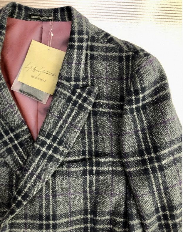 Yohji Yamamoto YYPH 🇯🇵 grey wool fall check side pleated coat 4 NEW Size 42R - 5 Thumbnail