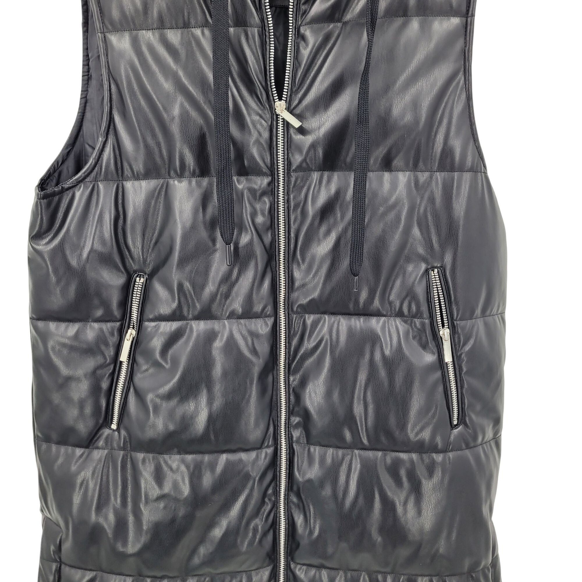 Designer Vigoss Sz XL Hooded Black Vegan Faux Leather Quilted Puffer Size XL / US 12-14 / IT 48-50 - 6 Thumbnail