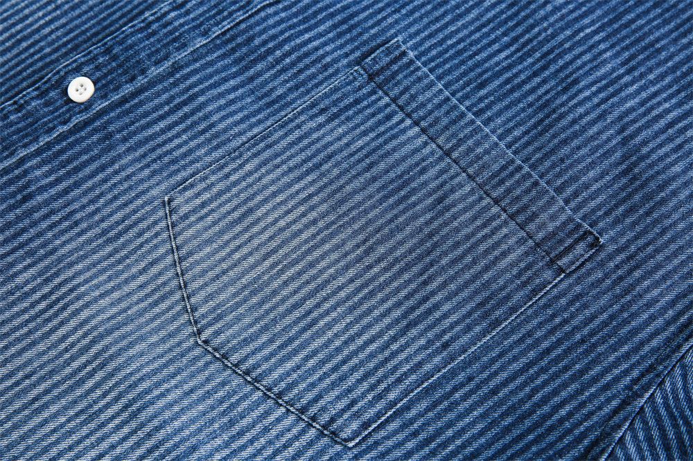 Japanese Brand × Vintage Men's street loose washed striped denim short-sleeved shirt Size US M / EU 48-50 / 2 - 4 Thumbnail