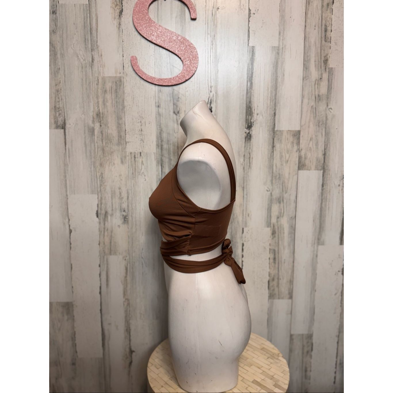 Other Brown Twist Front Wrap Crop Top – Size Small Size S / US 4 / IT 40 - 2 Thumbnail