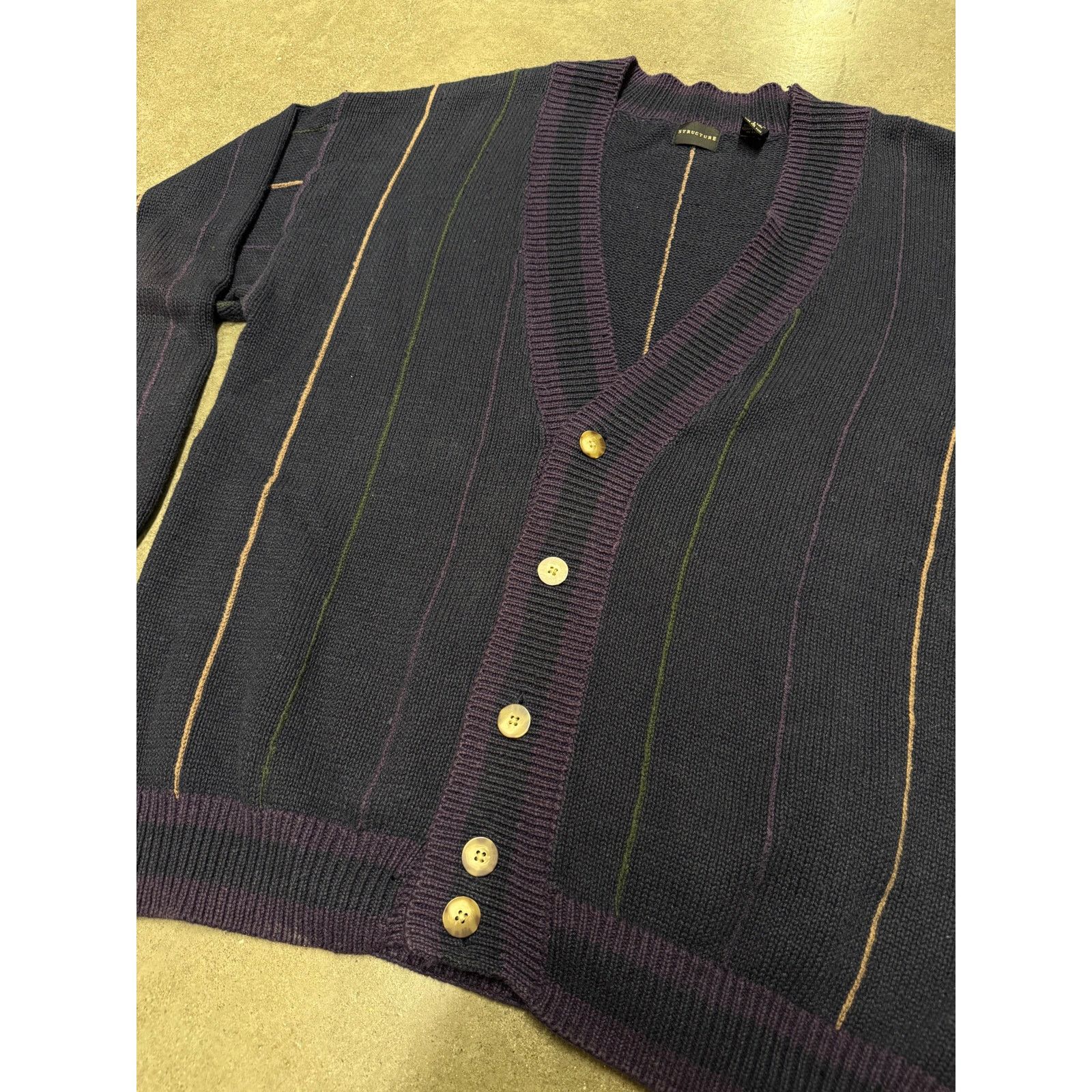 Vintage Vintage 90s/Y2K Structure Striped Cardigan Sweater Size L / US 10 / IT 46 - 2 Thumbnail