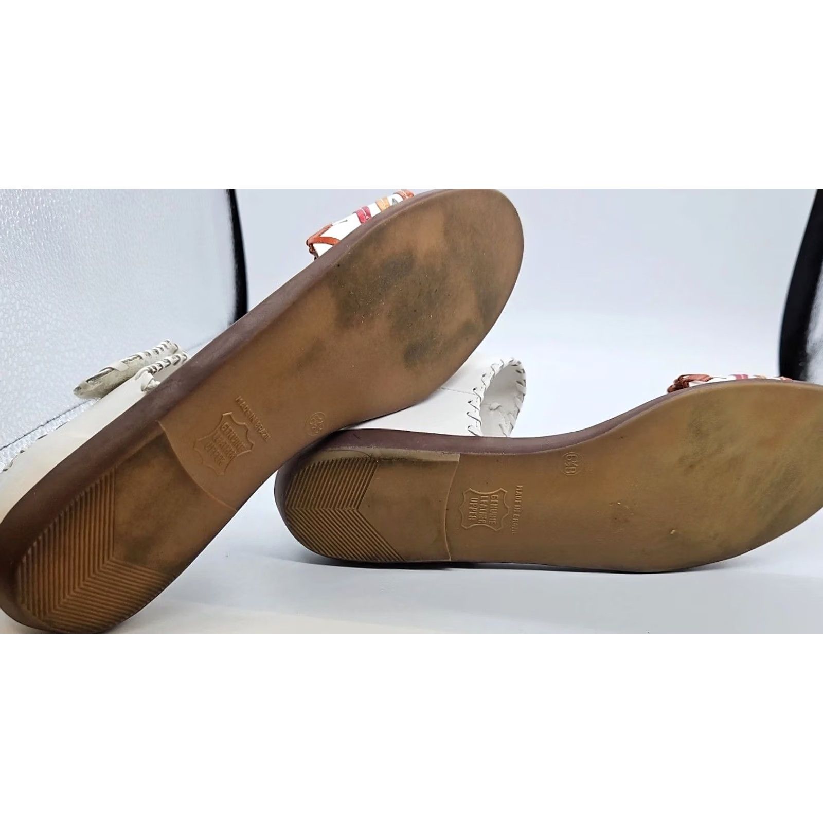 Vintage VINTAGE Pinwheel Sandals Womens Slip On Leather Boho Whipstitched Flat 6.5 B White Cream Brazil Womens Size US 7 / IT 37 - 6 Thumbnail