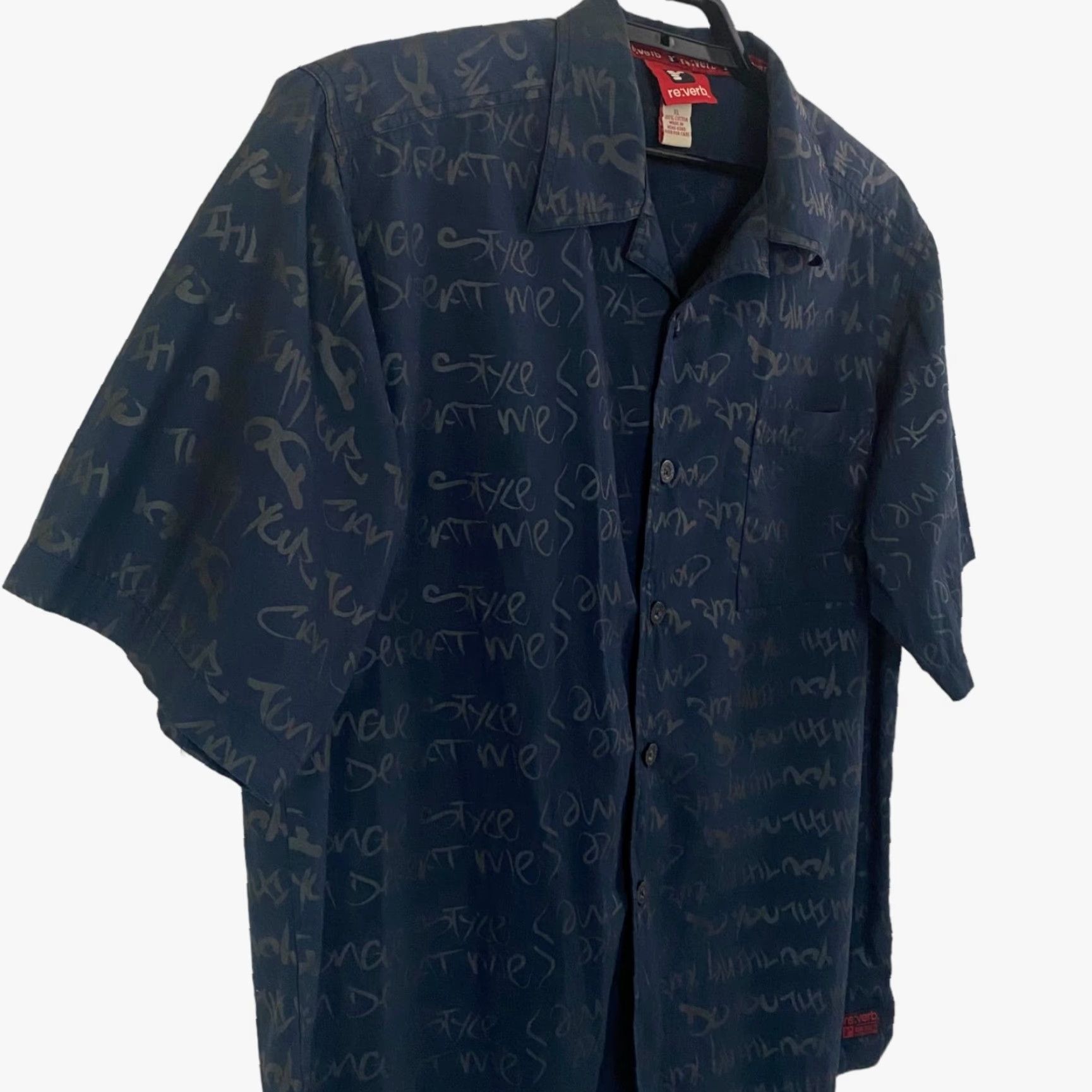 Vintage Y2K Re:verb Graffiti Script Button-Up Shirt Men's XL Navy Blue Short-Sleeve Size US XL / EU 56 / 4 - 4 Thumbnail