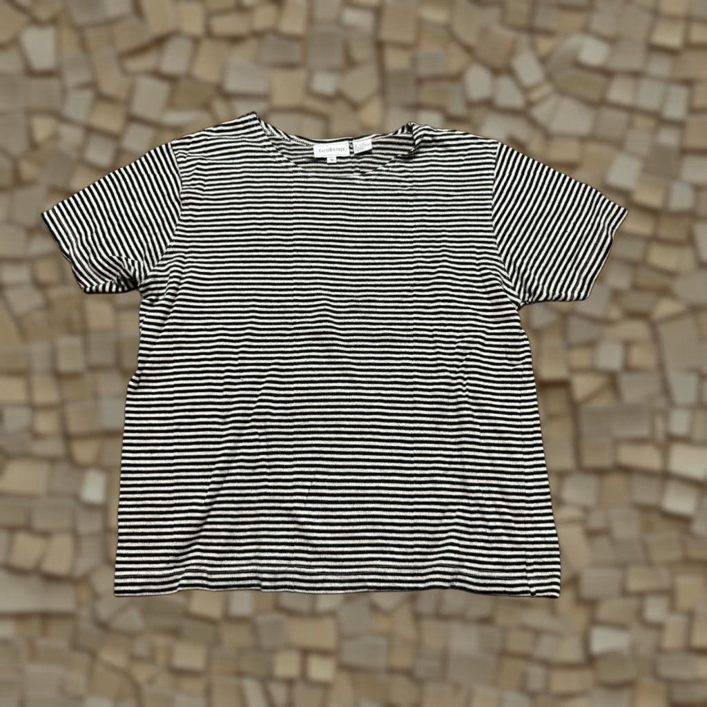 Vintage Jacobson's Shirt Women's Medium Black Tan Striped Short Sleeve Shirt Size M / US 6-8 / IT 42-44 - 1 Thumbnail