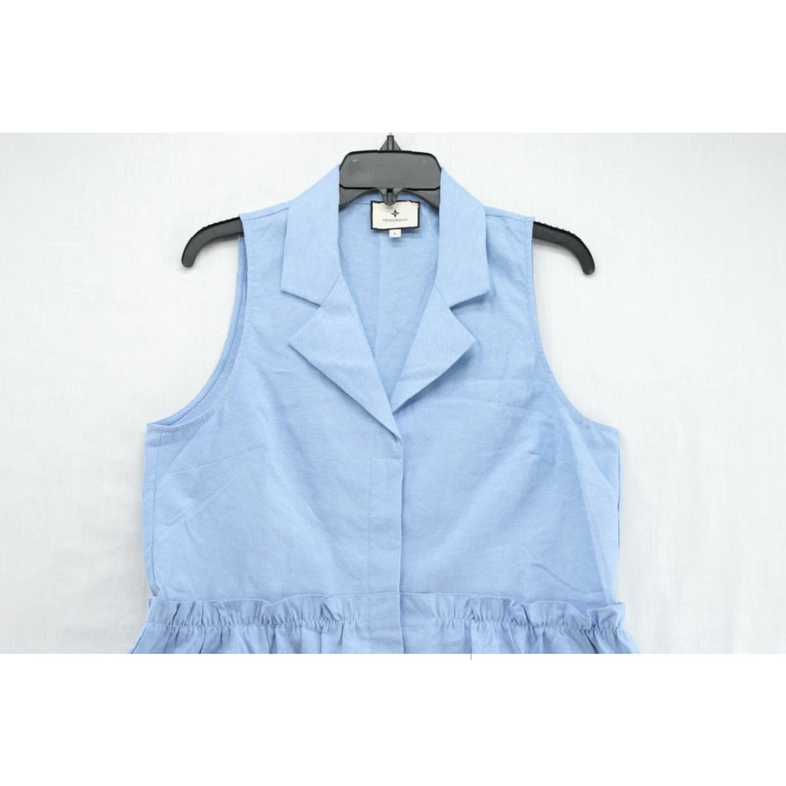 Tuckernuck Shirt Dress Women\'s Large Oxford Blue Sleeveless Ruffle Drop  Waist
