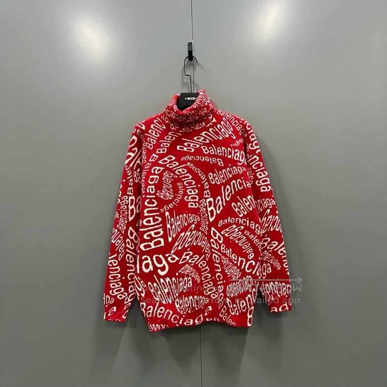 Balenciaga Balenciaga White and red barrage logo knitwear Size US S / EU 44-46 / 1 - 1 Thumbnail