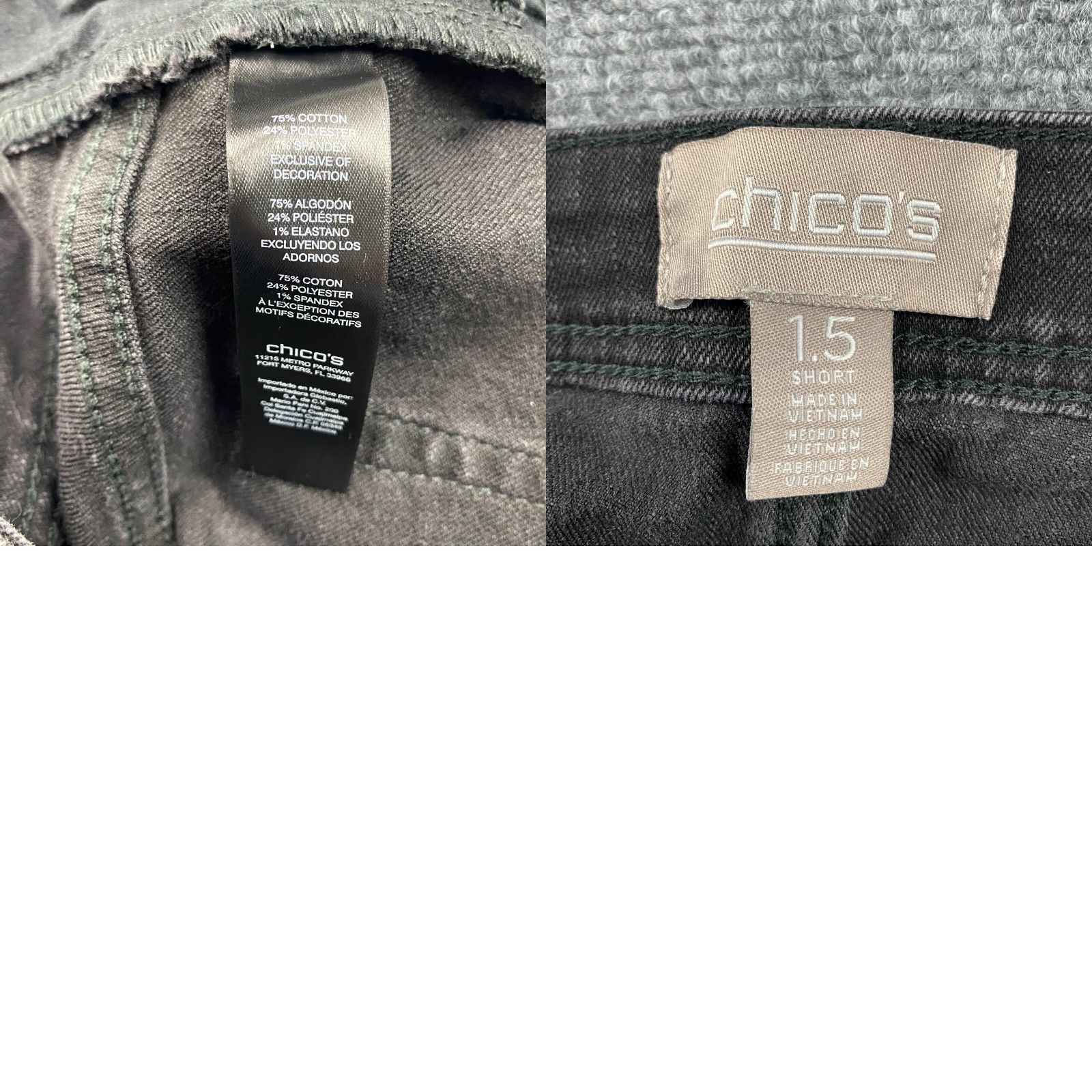 Vintage Chico's Jeans Women's 1.5 Bootcut Dark Wash Distressed Black Denim Stretch Pocket Logo Belt Loops Regular 32" Inseam Denim Jeans Womens Size 26" / US 2 / IT 38 - 8 Thumbnail