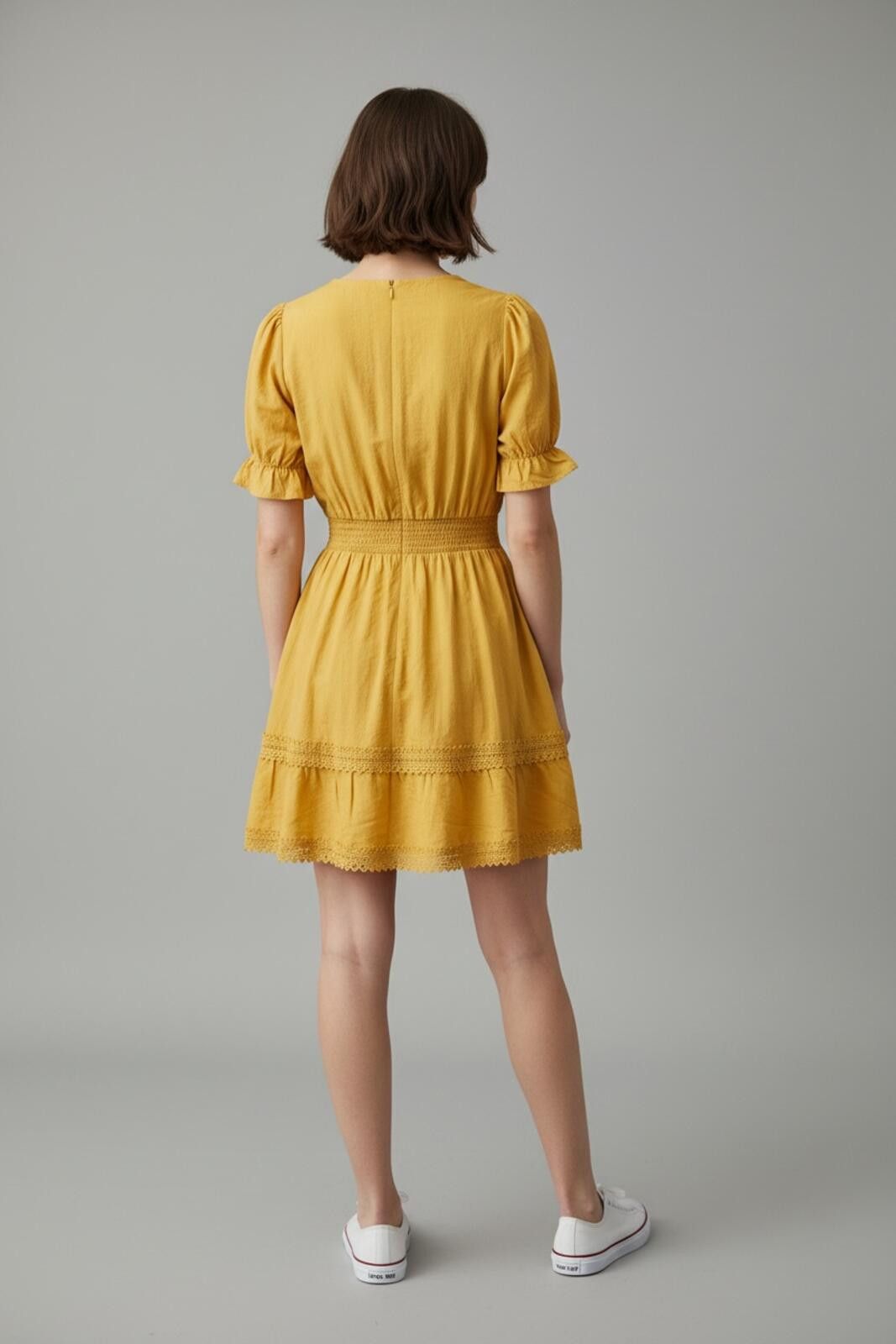 Other NWT Topshop Yellow Lace Trim Smocked Waist Dress Size XS / US 0-2 / IT 36-38 - 3 Thumbnail