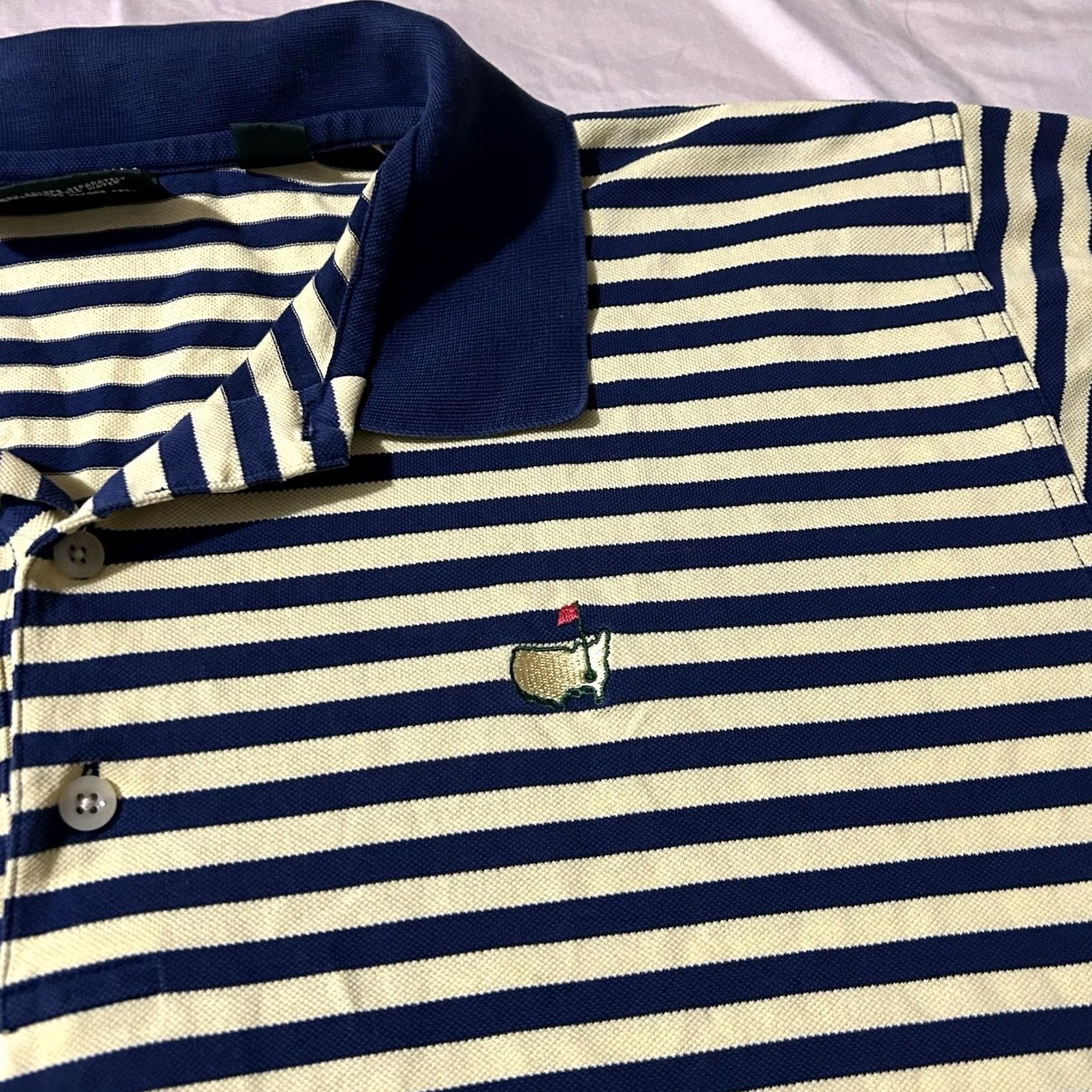 Vintage VINTAGE Masters Golf Polo Striped Yellow Navy L 90s Mens Golf Tournament Polo L Size US L / EU 52-54 / 3 - 2 Thumbnail