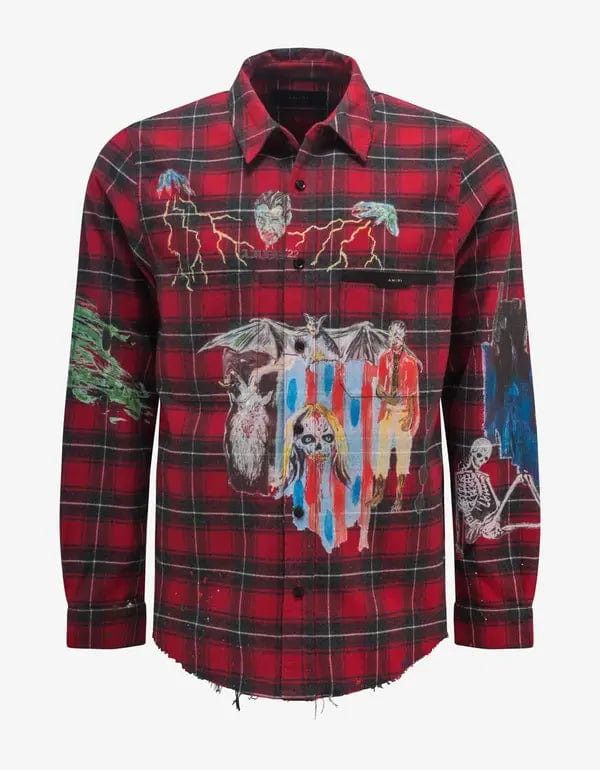 Amiri Amiri x Wes Lang Blood '38 Red Check Shirt Size US XL / EU 56 / 4 - 1 Thumbnail