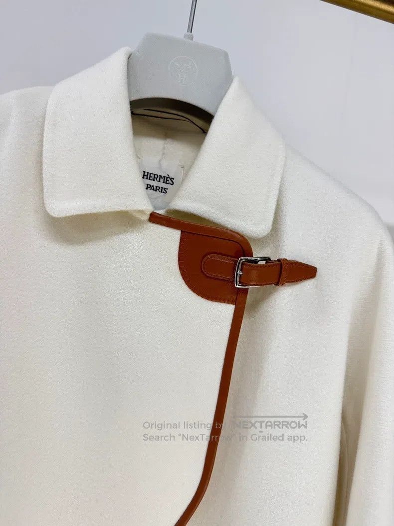 Hermes Hermes Leather Patch Cashmere Overcoat Jacket Size XXS / US 00 / IT 34 - 3 Thumbnail