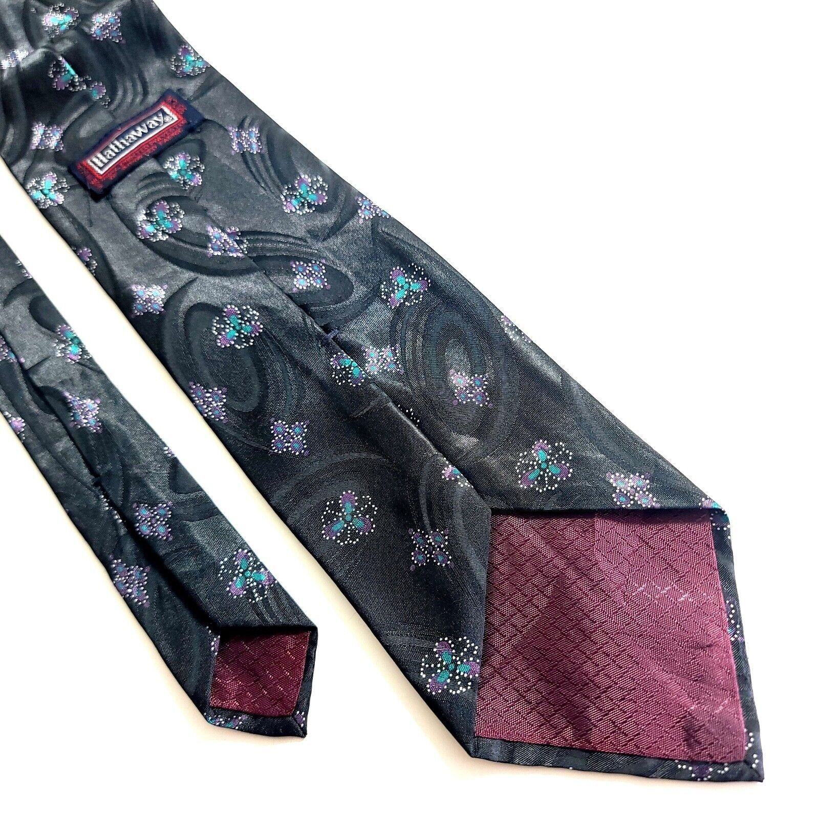 Designer Hathaway Black Teal Purple Floral Polyester Woven Tie Size ONE SIZE - 4 Thumbnail