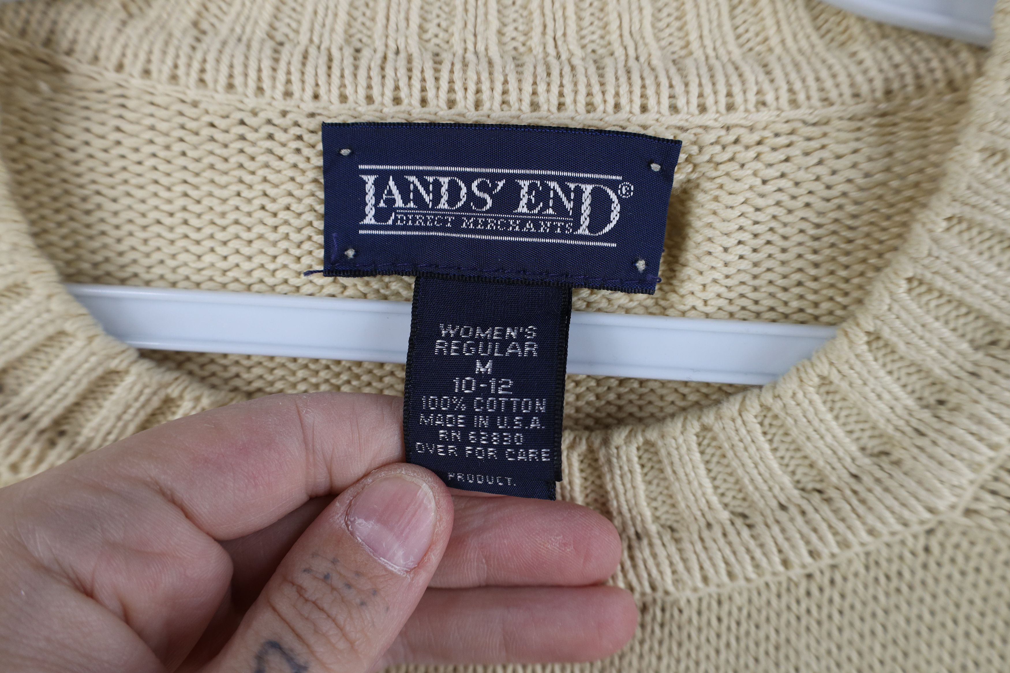 Lands' End Vintage 90s Lands End Cotton Knit Crewneck Sweater Beige USA Size M / US 6-8 / IT 42-44 - 7 Thumbnail