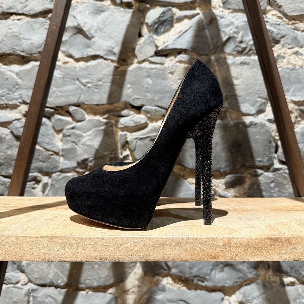Jimmy Choo Jimmy Choo Black Suede Crystal Heels Platform Esam Pumps Size US 6.5 / IT 36.5 - 7 Thumbnail