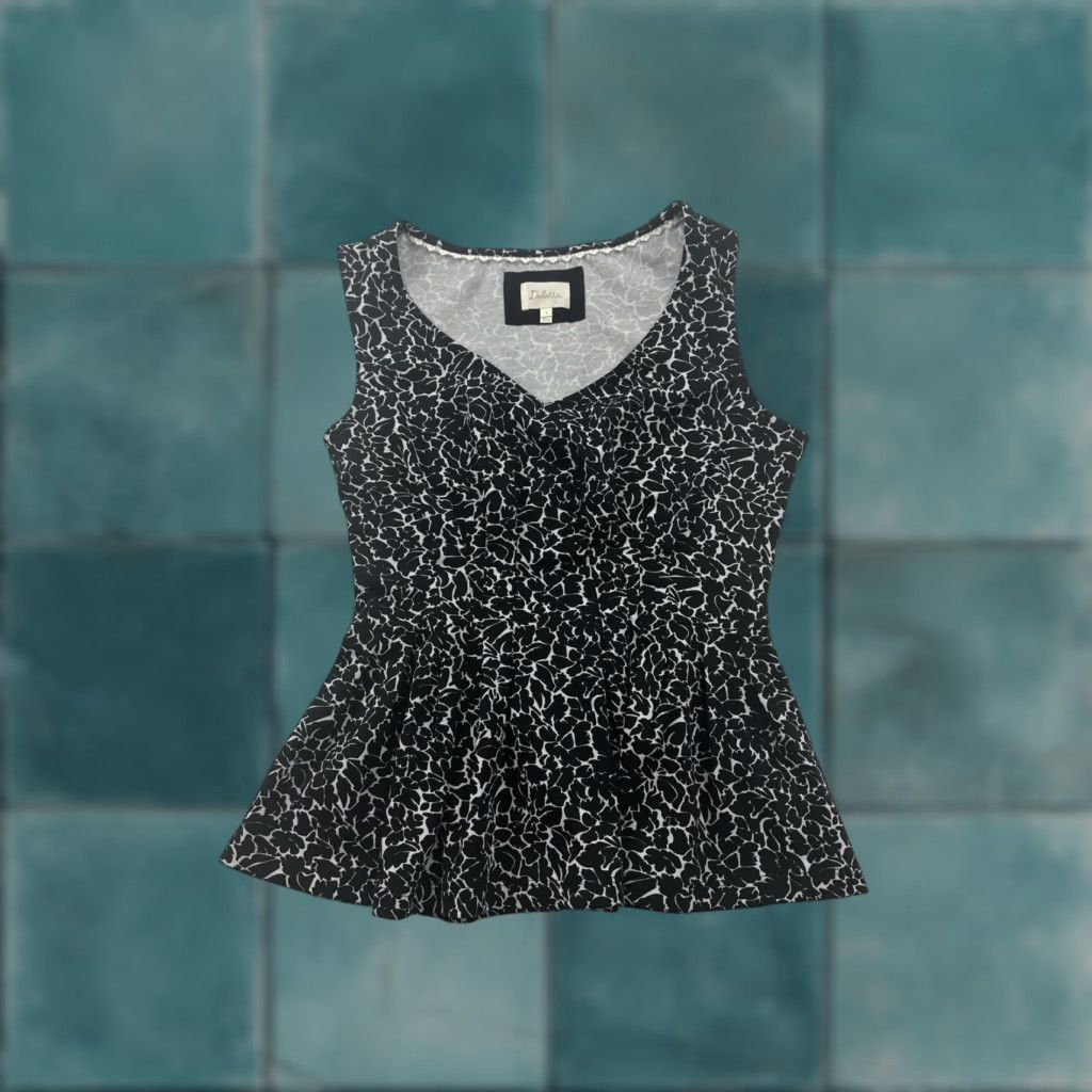 Anthropologie Anthropologie Deletta Blouse Womens Small Black Sleeveless V-Neck Floral Pleated Ruffle Elastic Waist Stretch Lightweight Bohemian Designer Size S / US 4 / IT 40 - 1 Thumbnail