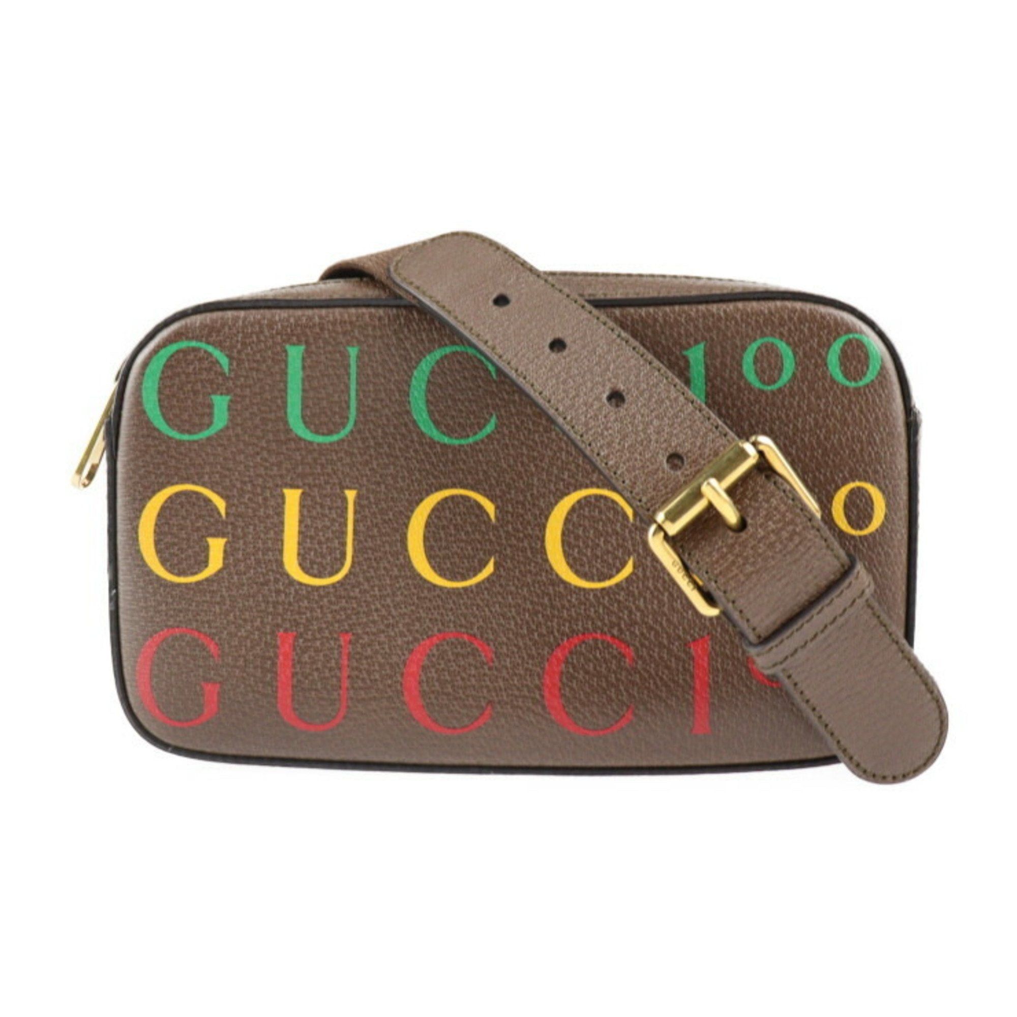 image of Gucci Belt Bag 100Th Anniversary Waist 602695 Calf Leather Brown Multicolor Gold Hardware Logo Body