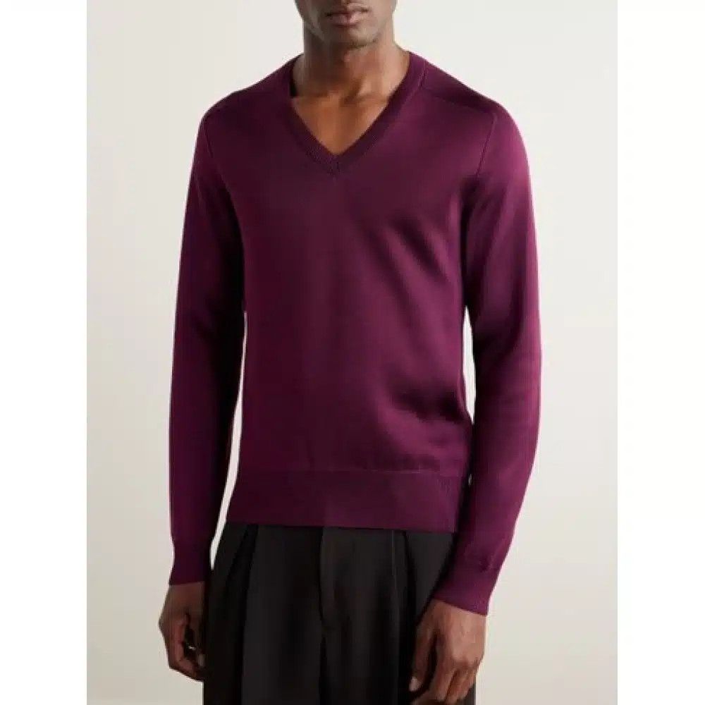 Tom Ford o1loc1c0325 KVL009 Silk Blend V Neck Sweater in Purple Size US L / EU 52-54 / 3 - 3 Thumbnail