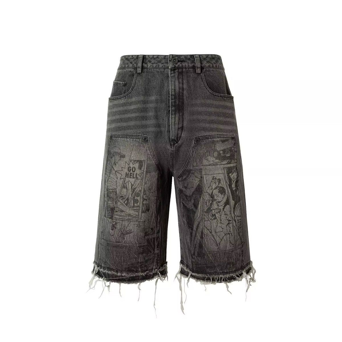 Other Streetwear Gothic Punk Washed Denim Printed Shorts Size US 32 / EU 48 - 1 Thumbnail