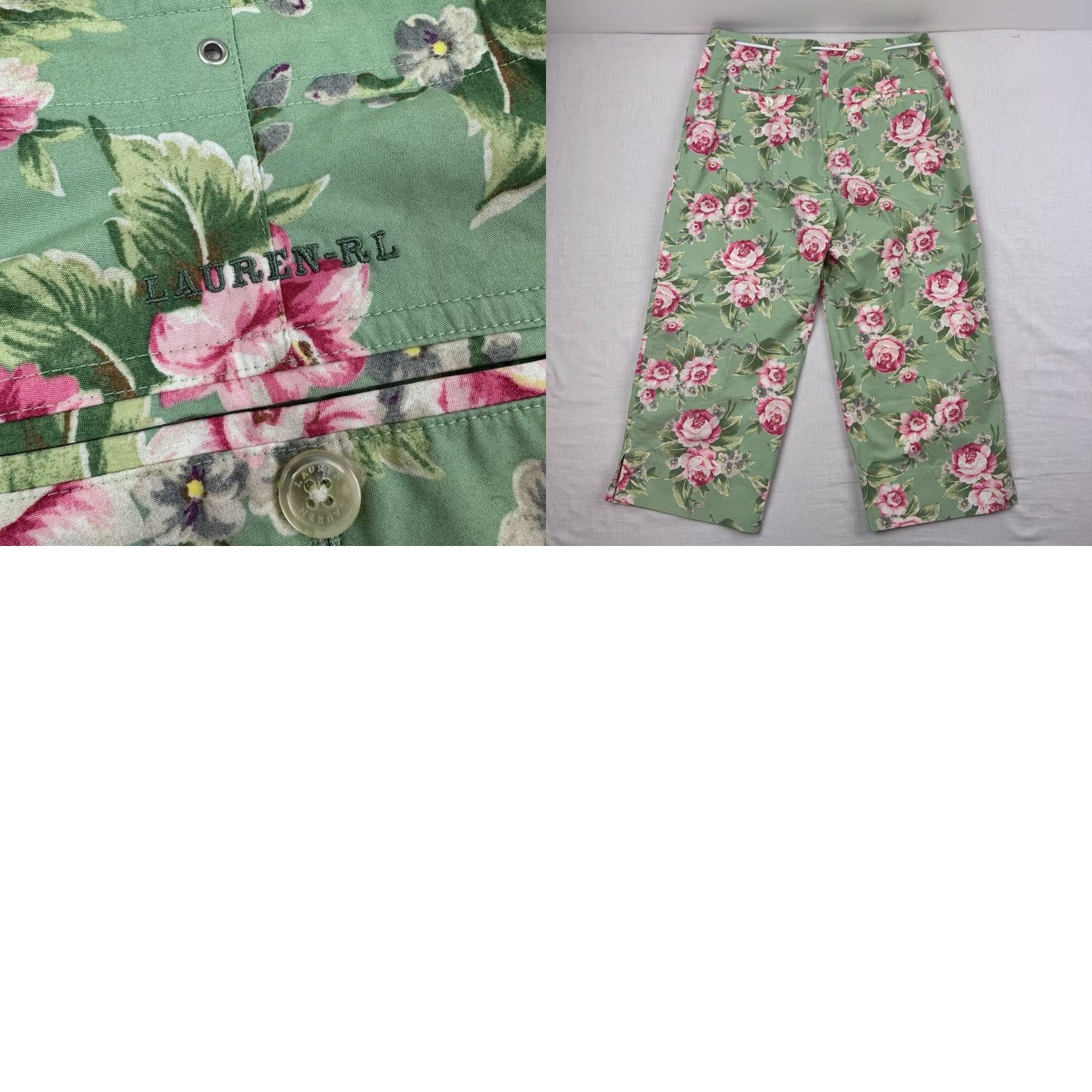 Ralph Lauren VINTAGE Lauren Ralph Lauren Capri Pants Womens 10 Floral Tropical Preppy Y2K Capri Pants Womens 10 Green Floral Summer Beach Hawaiian Size 32" / US 10 / IT 46 - 10 Thumbnail