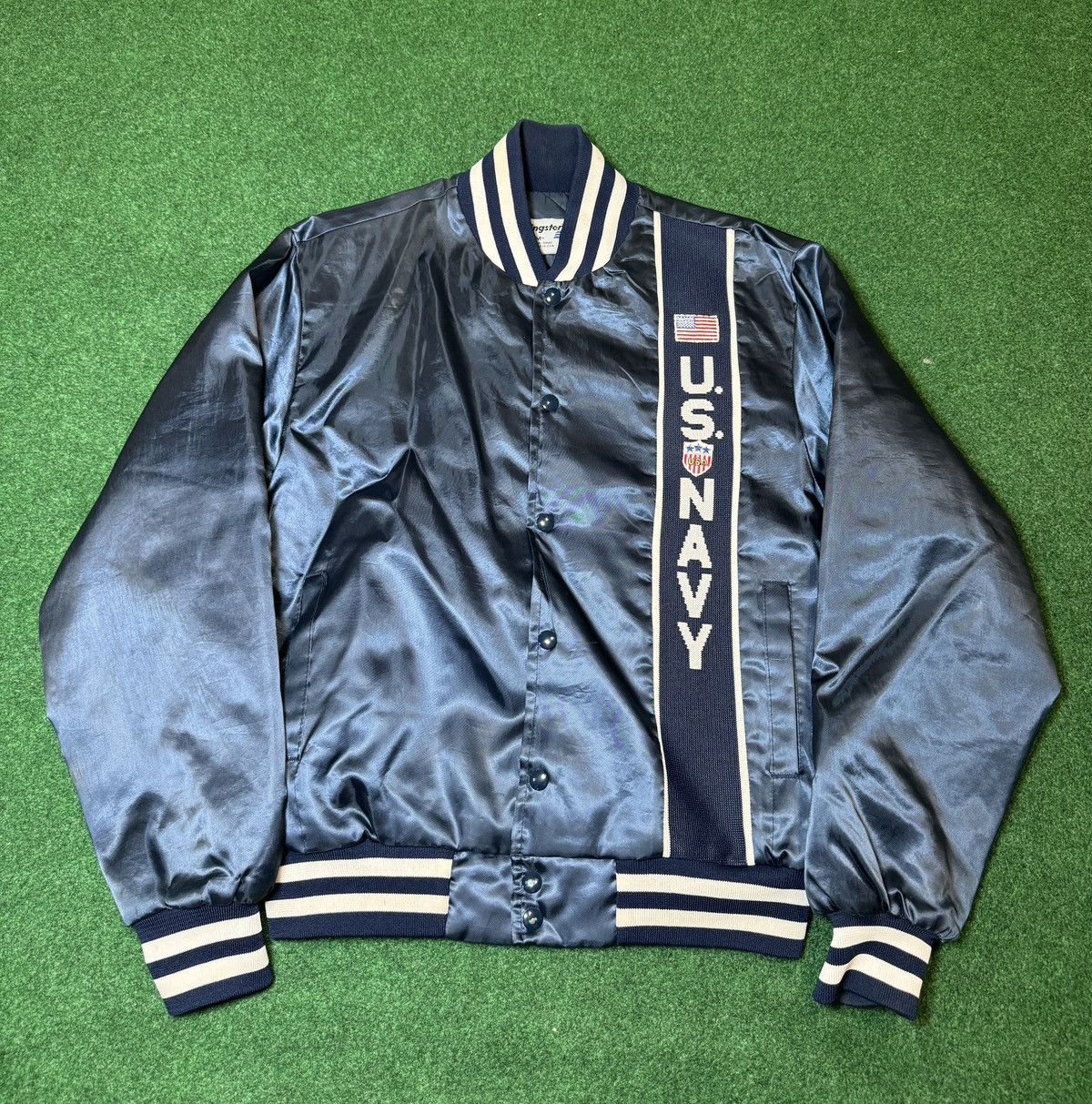 Swingster × Vintage Vtg 80s US Navy United States Military Satin Bomber Jacket Size US M / EU 48-50 / 2 - 1 Thumbnail