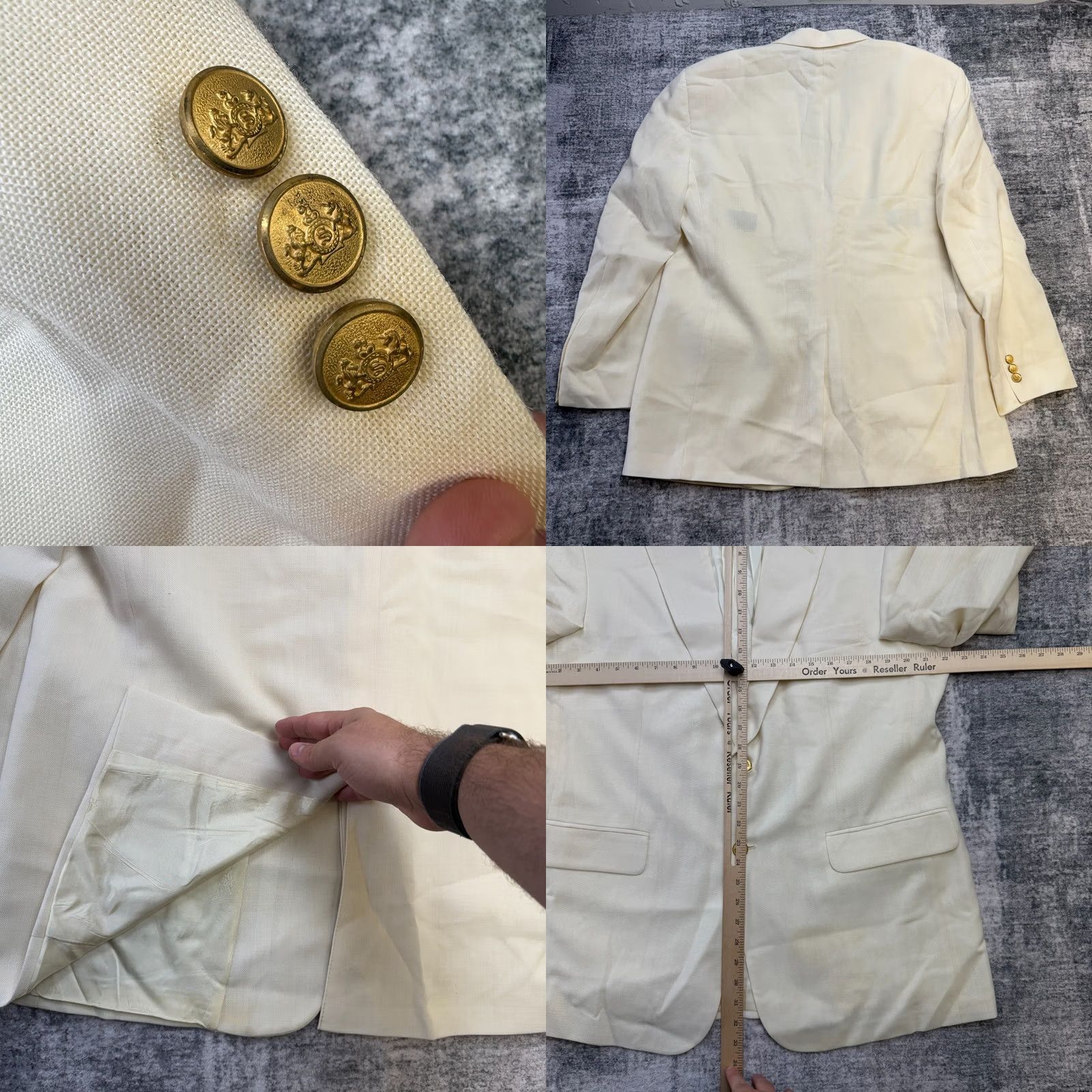 Stafford VTG Stafford Blazer Jacket Mens 44R Cream Sport Coat Coastal Golf Button READ Size 44R - 9 Thumbnail
