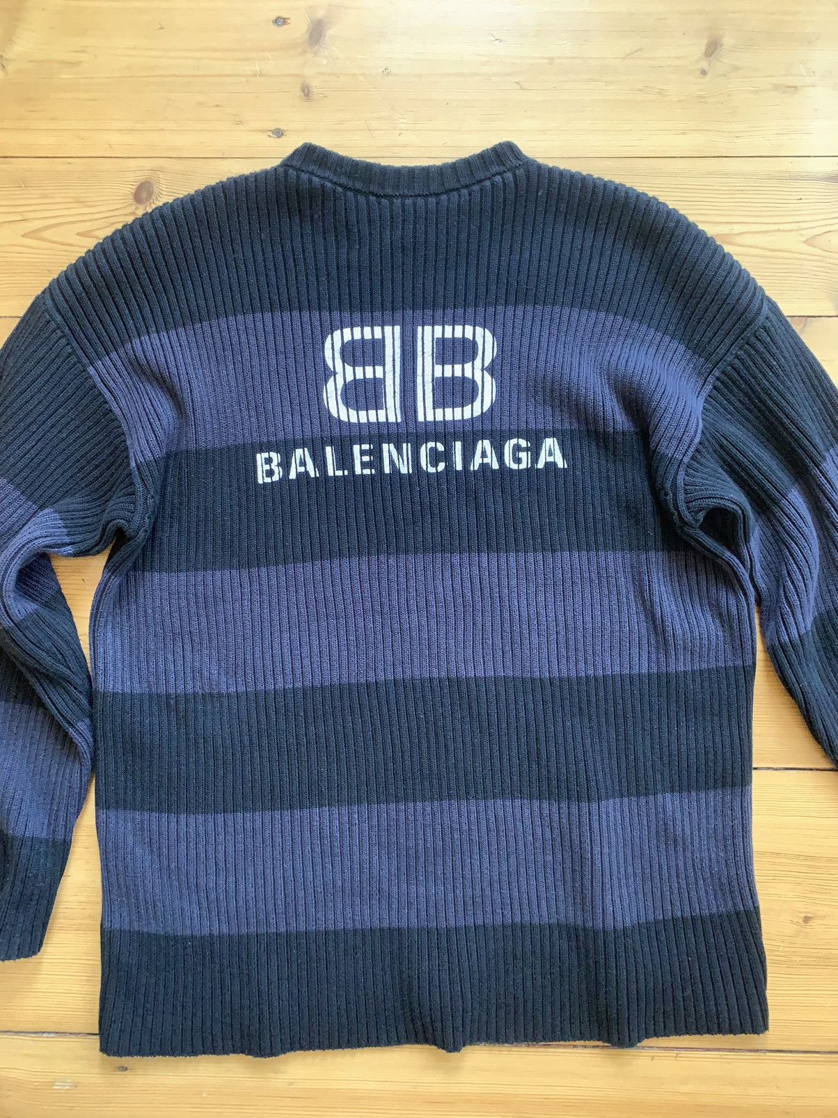 image of Balenciaga 20 Bicolor Stripe Oversized Sweater Logo Print in Black, Men's (Size Small)