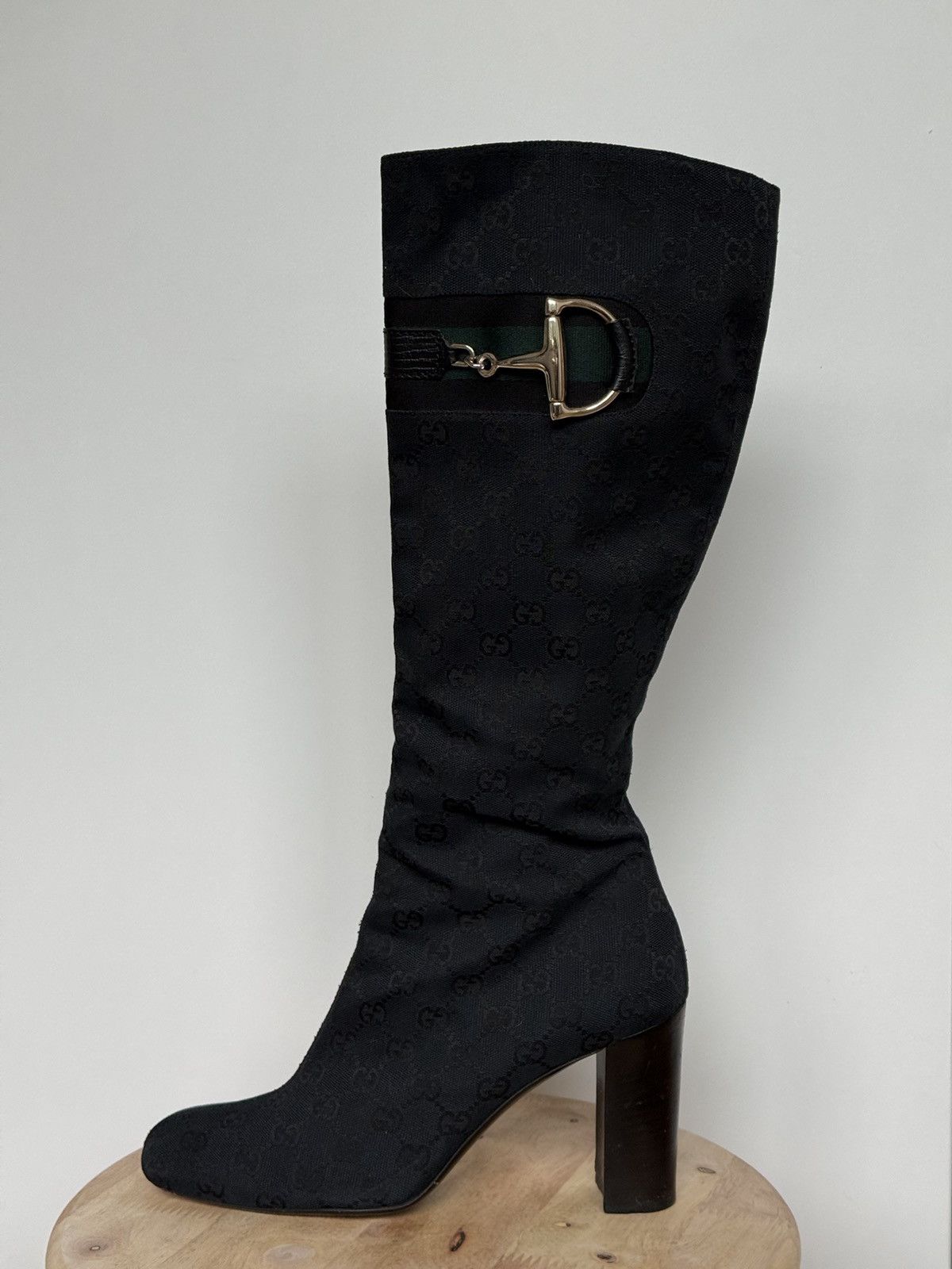 Gucci Gucci Black Canvas Monogram GG Horsebit Riding Boots Size US 10 / IT 40 - 2 Thumbnail