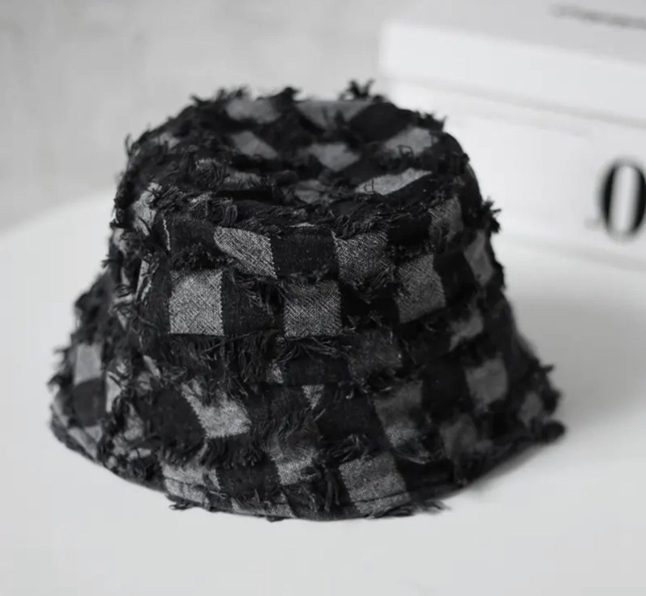 Japanese Brand Checkerboard plaid distressed bucket hat y2k ripped Size ONE SIZE - 2 Thumbnail