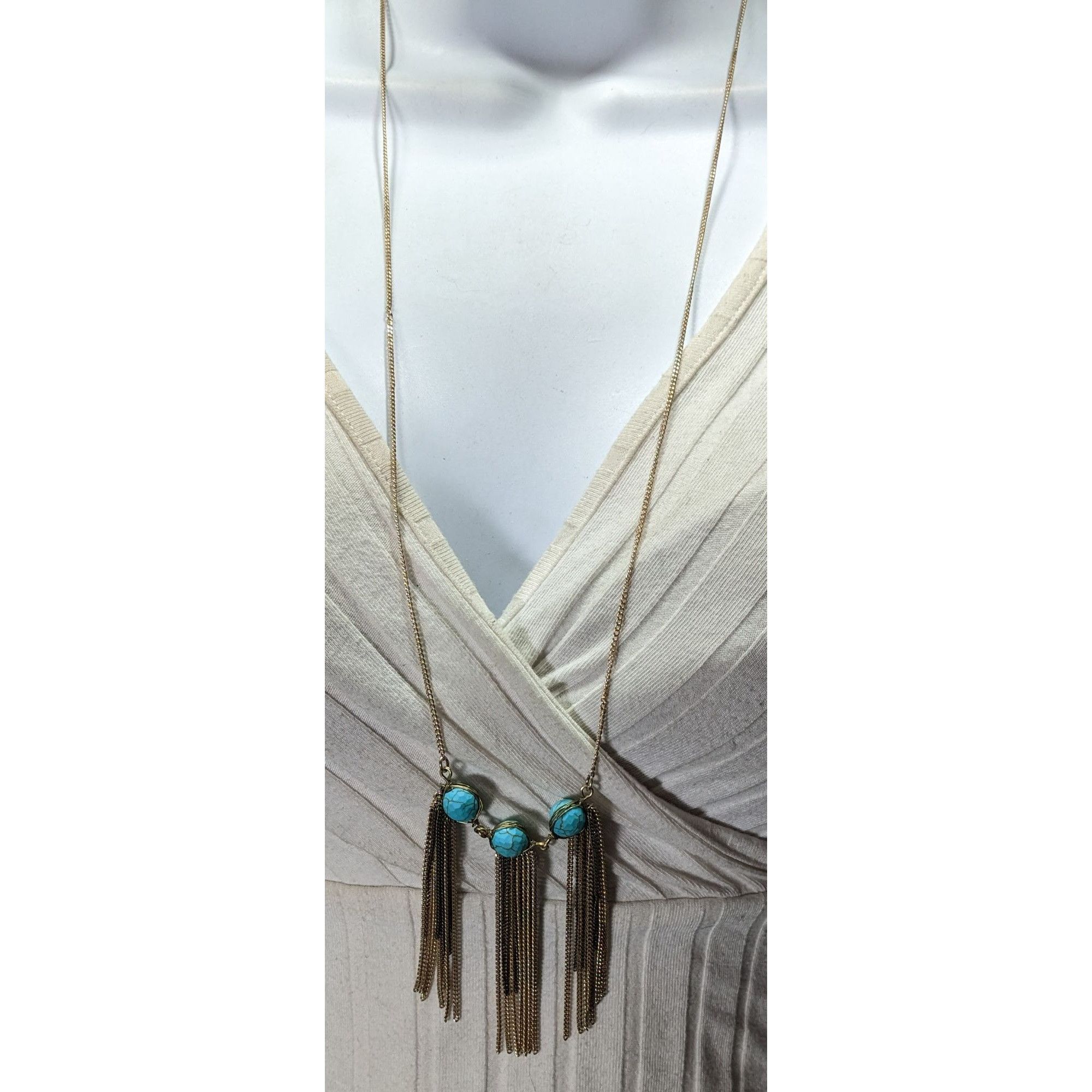 Other Vintage Handmade Turquoise Bohemian Chain Tassel Necklace Wi Size ONE SIZE - 4 Thumbnail