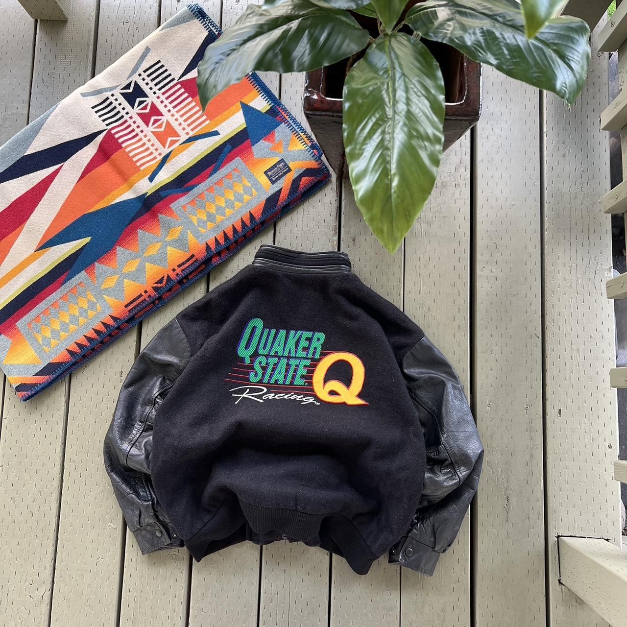NASCAR × Vintage Nascar Jacket Quaker State Leather Sleeve Melton Stadium Size US L / EU 52-54 / 3 - 2 Thumbnail