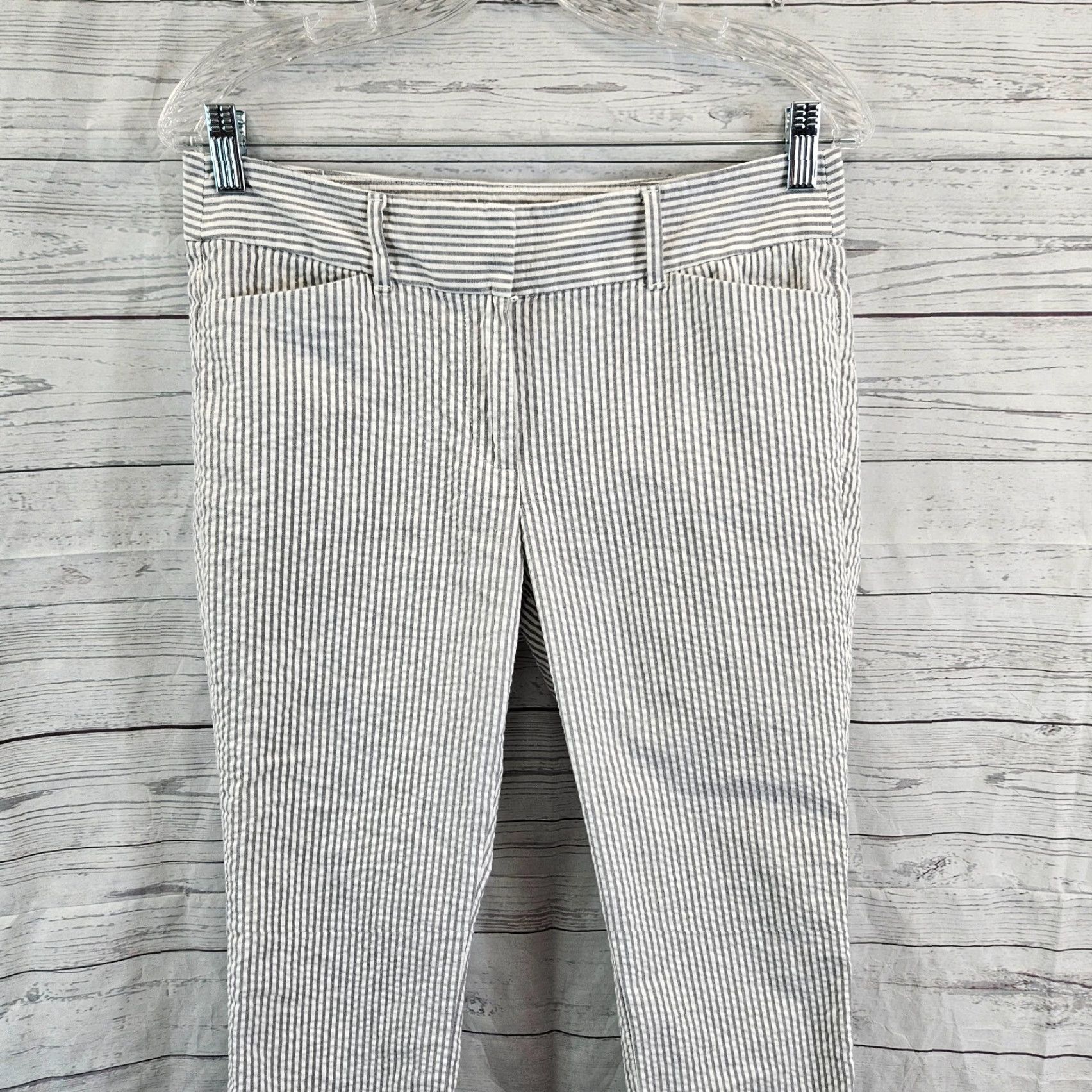 Loft LOFT Ann Taylor Womens Skinny Ankle Pants Sz 6P Gray White Stripe Knit Cotton Blend Seersucker Pattern Petite Size 28" / US 6 / IT 42 - 2 Thumbnail