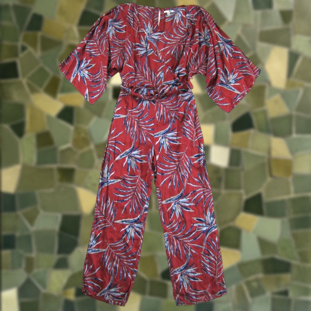 Vintage Amuse Society Jumpsuit V-Neck Floral Wide-Leg Pocket S NWT Red Blue Rayon One-Piece Women’s Small Size 28" / US 6 / IT 42 - 1 Thumbnail