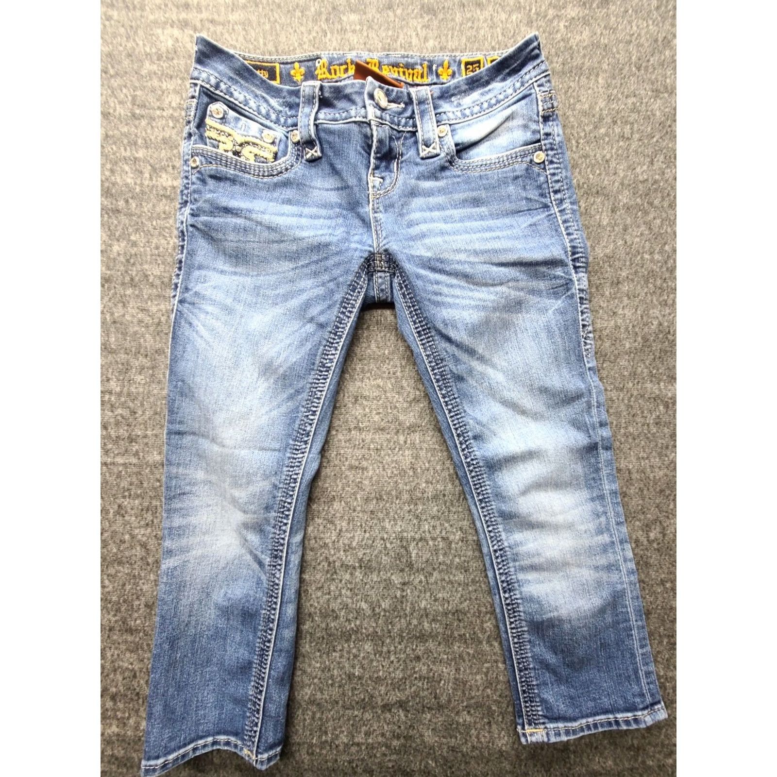 Vintage VINTAGE Rock Revival Betty Capri Womens 25 Denim Blue 5-Pocket Embroidered Rhinestone Western Cowgirl Y2K Womens Size ONE SIZE - 2 Thumbnail