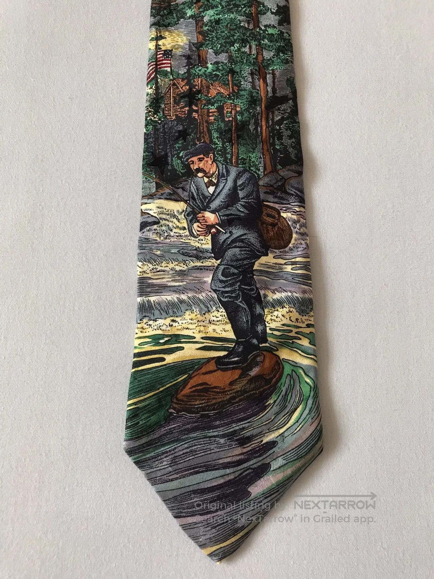 Vintage Vintage Oil Painting Fishing Tango Tie. Size ONE SIZE - 2 Thumbnail