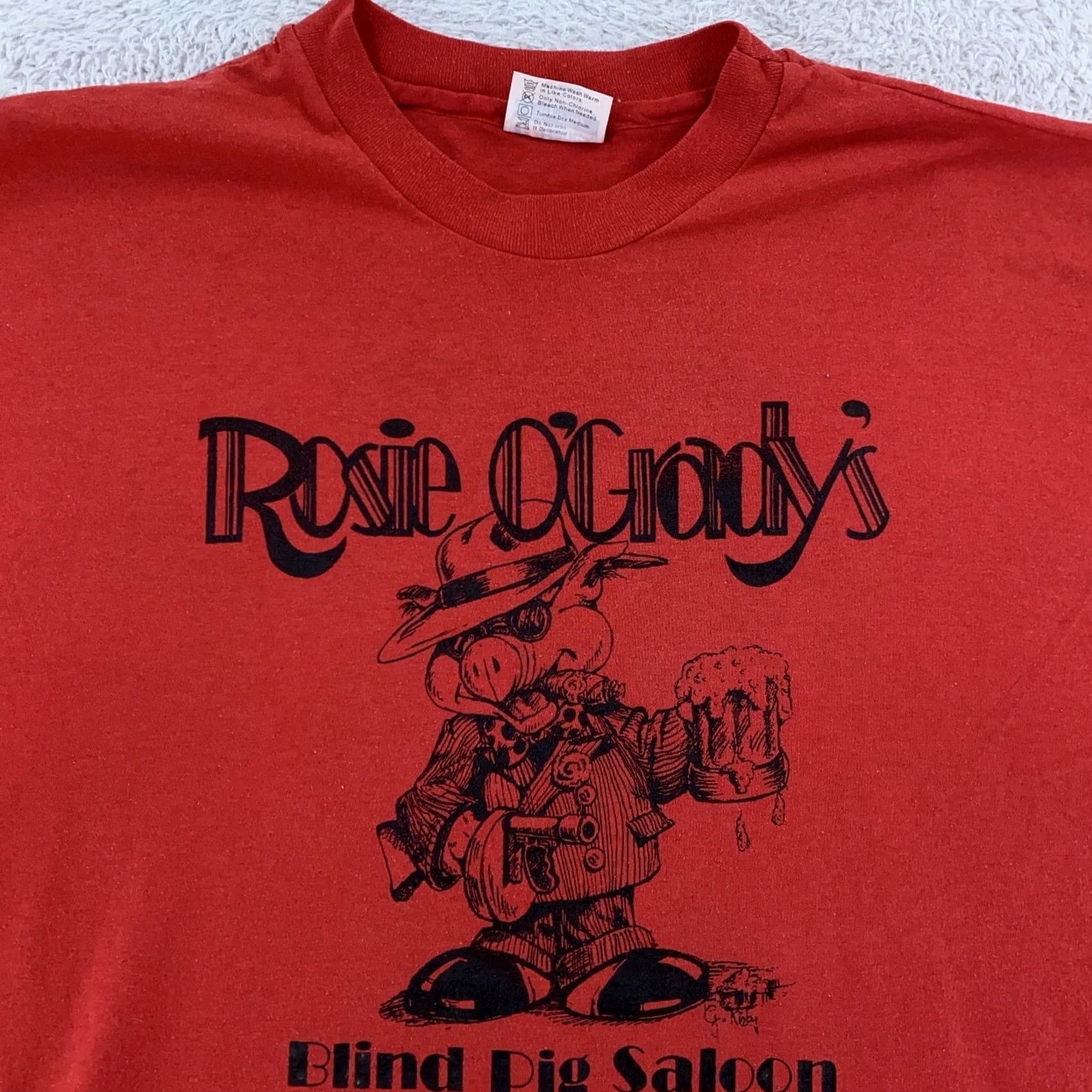 Hanes VINTAGE Rosie O'Grady's Blind Pig Saloon Shirt Mens L/XL Boston Bar Tee Hanes Red Short Sleeve Graphic Print Double-Sided 80s Size US L / EU 52-54 / 3 - 2 Thumbnail