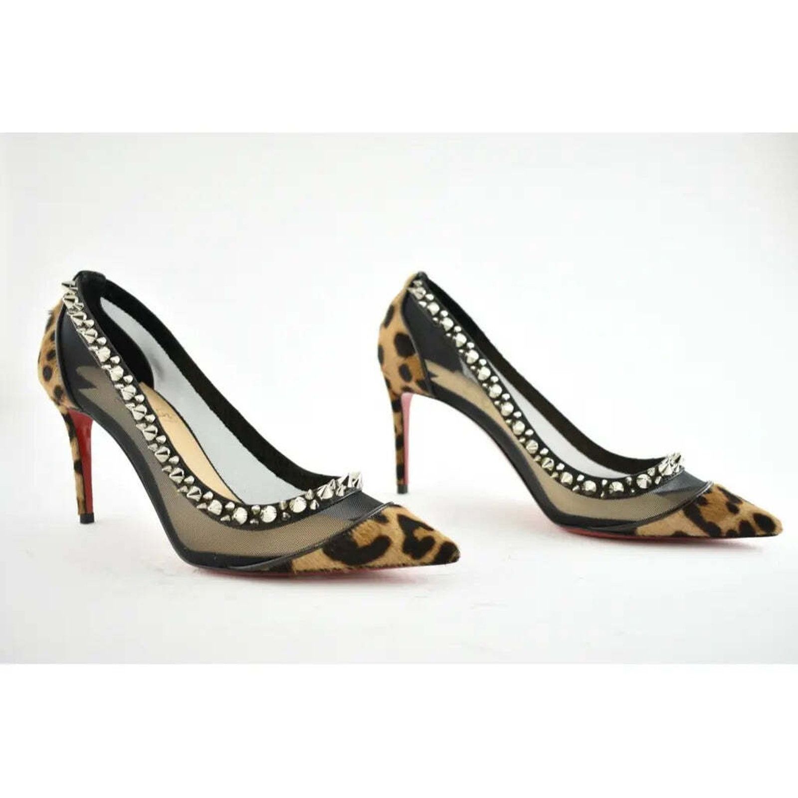 Christian Louboutin Galativi Spikes 85 Black Leopard Mesh Pointed Heel Pump 36 Size US 6 / IT 36 - 4 Thumbnail