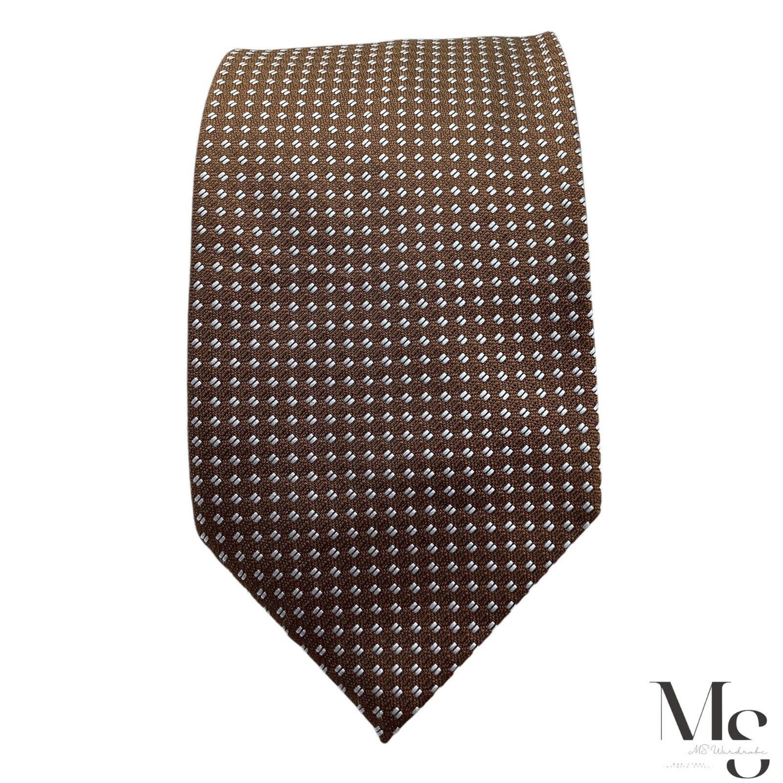 Designer SHIRT & TIES Brown Geometric Luxury Silk Tie Made In Italy Size ONE SIZE - 3 Thumbnail
