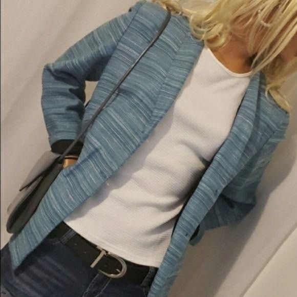 Vtg 80's Nicola Blue Striped Boyfriend Blazer Sz 12 Single B