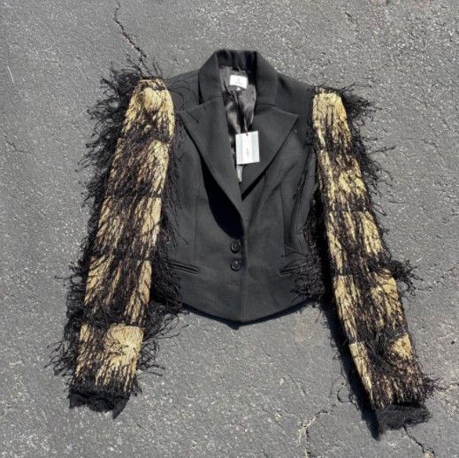Other Judy Zhang Designer Runway Black Gold Blazer Fringe Sleeve Size S / US 4 / IT 40 - 1 Thumbnail